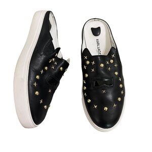 Karl Lagerfeld Paris "Eisley" Slip On Mule Sneakers in Black and Gold Size 6.5